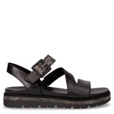 Sandalo in ecopelle con strass e zeppa nero | Boscaini Scarpe