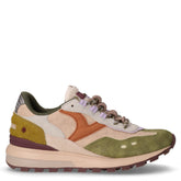 Sneaker in pelle scamosciata e tessuto kaki verde arancio | Boscaini Scarpe