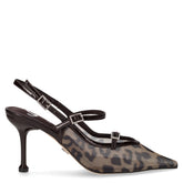 Slingback in tessuto ed ecopelle con tacco caffè | Boscaini Scarpe