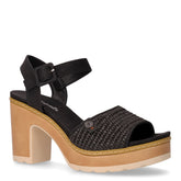 Sandalo in rafia ed ecopelle con tacco nero | Boscaini Scarpe
