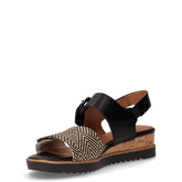 Sandalo in rafia ed ecopelle con zeppa nero naturale | Boscaini Scarpe