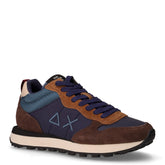 Tom 2.0 mid sneaker in pelle, ecopelle e tessuto blu e marrone | Boscaini Scarpe