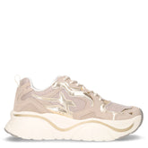 Mia sneaker in pelle e tessuto cipria beige bianco oro | Boscaini Scarpe