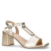 Sandalo con tacco in pelle laminata oro | Boscaini Scarpe