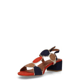 Sandalo con tacco in tessuto navy arancione beige | Boscaini Scarpe