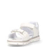 Sandalo in ecopelle con fiore decorativo bianco argento | Boscaini Scarpe