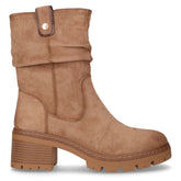 Stivaletto in tessuto scamosciato con tacco beige | Boscaini Scarpe