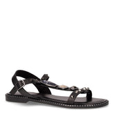 Sandalo infradito in pelle con borchie e pietre nero | Boscaini Scarpe