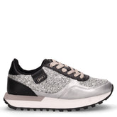 Evelyn 915 sneaker in ecopelle e tessuto argento nero | Boscaini Scarpe