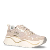 Mia sneaker in pelle e tessuto cipria beige bianco oro | Boscaini Scarpe