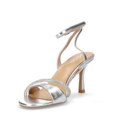 Sandalo con tacco in ecopelle argento | Boscaini Scarpe