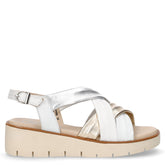 Sandalo in pelle con zeppa bianco argento oro | Boscaini Scarpe