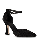 Sandalo in tessuto strass con tacco nero | Boscaini Scarpe