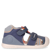 Sandalo in tessuto e pelle bambino petrolio | Boscaini Scarpe
