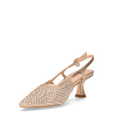 Décolleté slingback a punta in tessuto ed ecopelle oro | Boscaini Scarpe