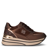 Sneaker in ecopelle e tessuto con zeppa bronzo | Boscaini Scarpe