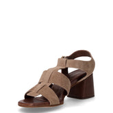 Sandalo scamosciato con tacco in pelle cacao | Boscaini Scarpe