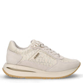 Sneaker in tessuto e pelle con zeppa bianco beige | Boscaini Scarpe