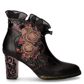 Tronchetto in pelle con decoro floreale nero | Boscaini Scarpe