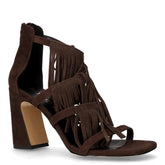 Sandalo con tacco in tessuto con frange moro - Sandali Con Tacco Donna | Boscaini Scarpe
