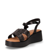 Sandalo zeppa in tessuto ed ecopelle nero | Boscaini Scarpe