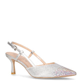 Slingback in tessuto con strass ed ecopelle argento | Boscaini Scarpe