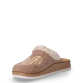Ciabatta in tessuto con ecopelliccia sabbia | Boscaini Scarpe