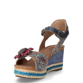 Facyo sandalo con zeppa in pelle jeans | Boscaini Scarpe