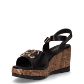 Sandalo in ecopelle con zeppa nero | Boscaini Scarpe