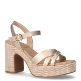 Sandalo in pelle con tacco sabbia oro - Sandali Con Tacco Donna | Boscaini Scarpe