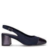 Décolleté slingback a punta in tessuto ed ecopelle blu | Boscaini Scarpe