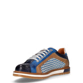 Stringata sportiva in pelle blu marrone bianco | Boscaini Scarpe