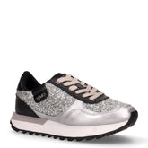 Evelyn 915 sneaker in ecopelle e tessuto argento nero | Boscaini Scarpe