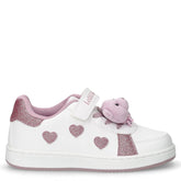 Orsetto sneaker in ecopelle con cuori glitter bambina bianco cipria | Boscaini Scarpe
