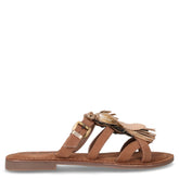 Ciabatta in pelle scamosciata con frangia taupe | Boscaini Scarpe