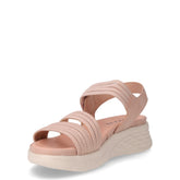 Sandalo in tessuto ed ecopelle con zeppa beige rosa | Boscaini Scarpe