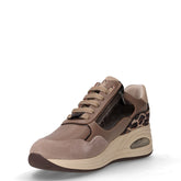 Sneaker in ecopelle e tessuto con zeppa taupe | Boscaini Scarpe