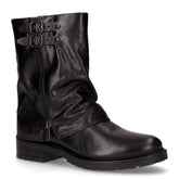 Stivaletto in pelle con fibbie e zip laterale nero | Boscaini Scarpe