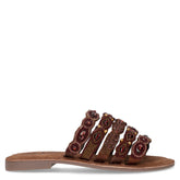 Ciabatta in tessuto con strass e perline marrone | Boscaini Scarpe