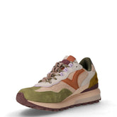 Sneaker in pelle scamosciata e tessuto kaki verde arancio | Boscaini Scarpe