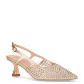 Décolleté slingback a punta in tessuto ed ecopelle oro | Boscaini Scarpe