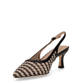 Slingback in rafia ed pelle con tacco nero | Boscaini Scarpe