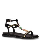 Sandalo in ecopelle con borchie e pietre nero | Boscaini Scarpe