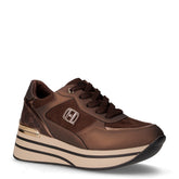 Sneaker in ecopelle e tessuto con zeppa bronzo | Boscaini Scarpe