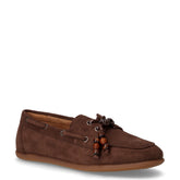 Stringata casual in tessuto con perline caffè | Boscaini Scarpe