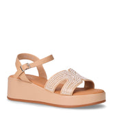 Sandalo in tessuto ed ecopelle con strass beige kaki - TOO LIKE | Boscaini Scarpe