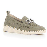 Mocassino casual con catena oliva - Outlet Mocassini Donna | Boscaini Scarpe