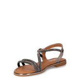 Sandalo in ecopelle e tessuto con strass canna di fucile | Boscaini Scarpe