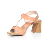 Sandalo con tacco cuoio corallo | Boscaini Scarpe