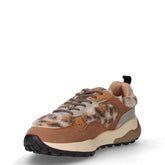 Sneaker in ecopelle scamosciata e tessuto animalier marrone grigio | Boscaini Scarpe